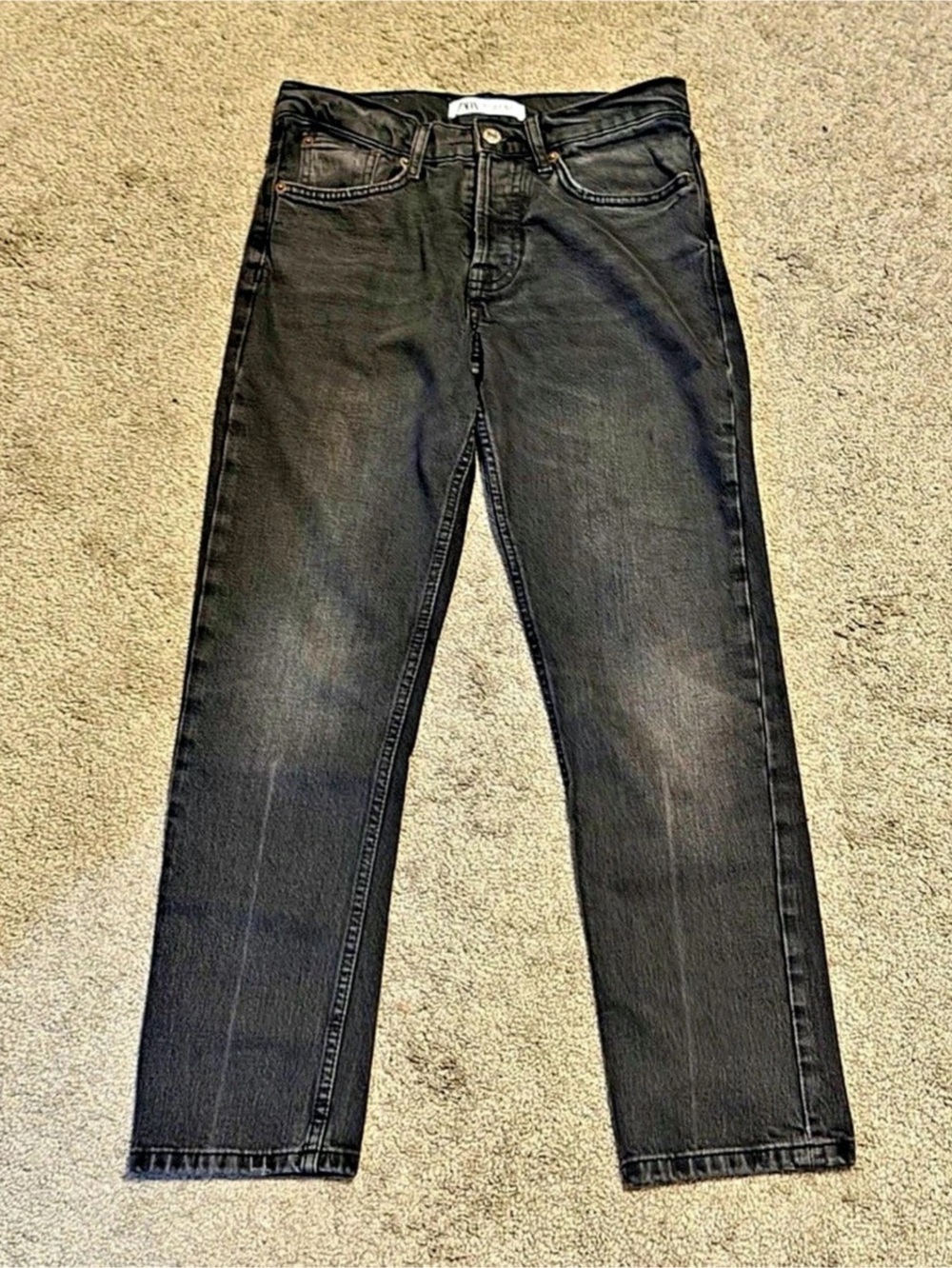 Zara 1985 The Crop Jeans Straight Leg Jeans in Black EU 38